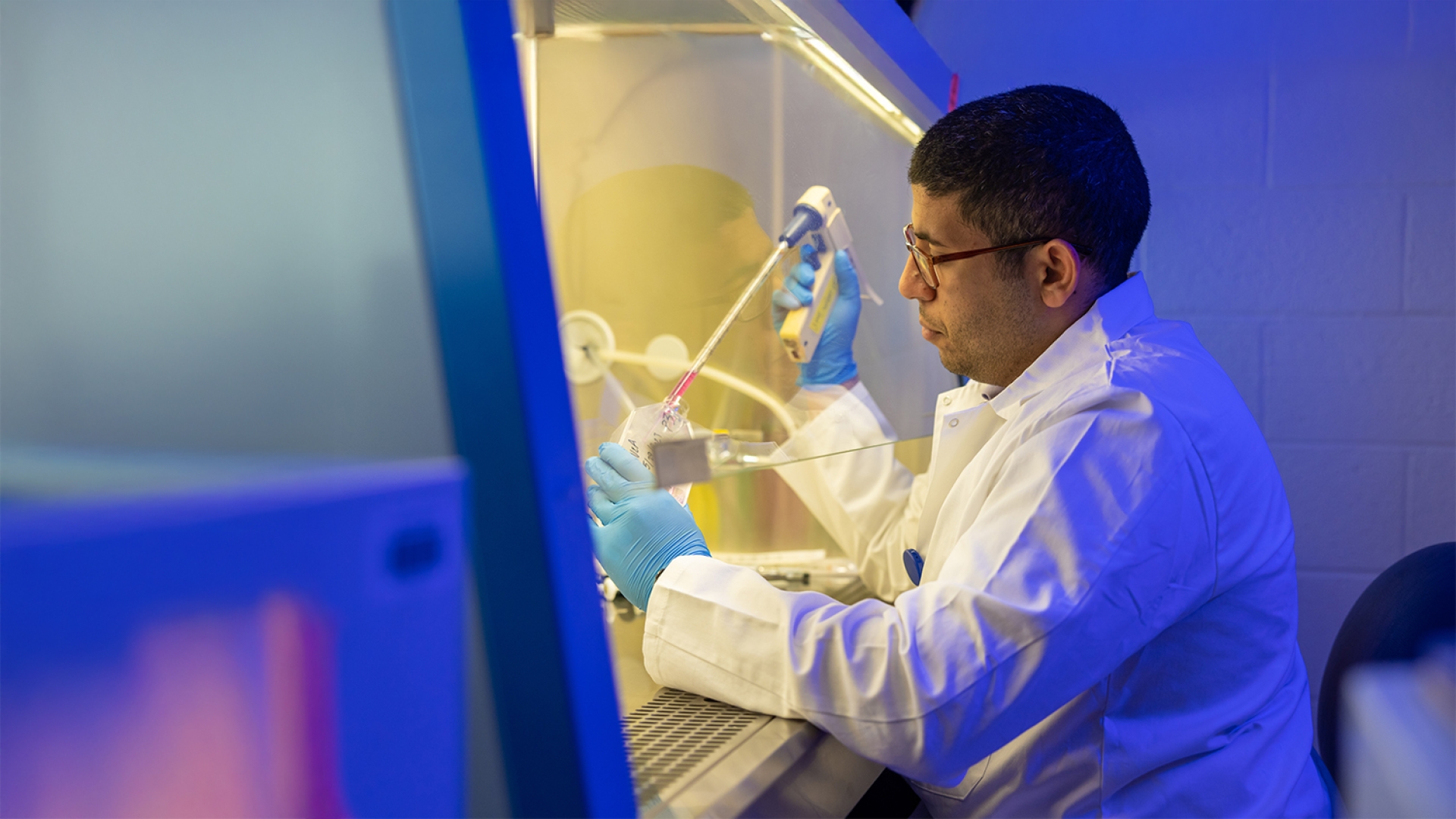 close-up of researcher working in a lab