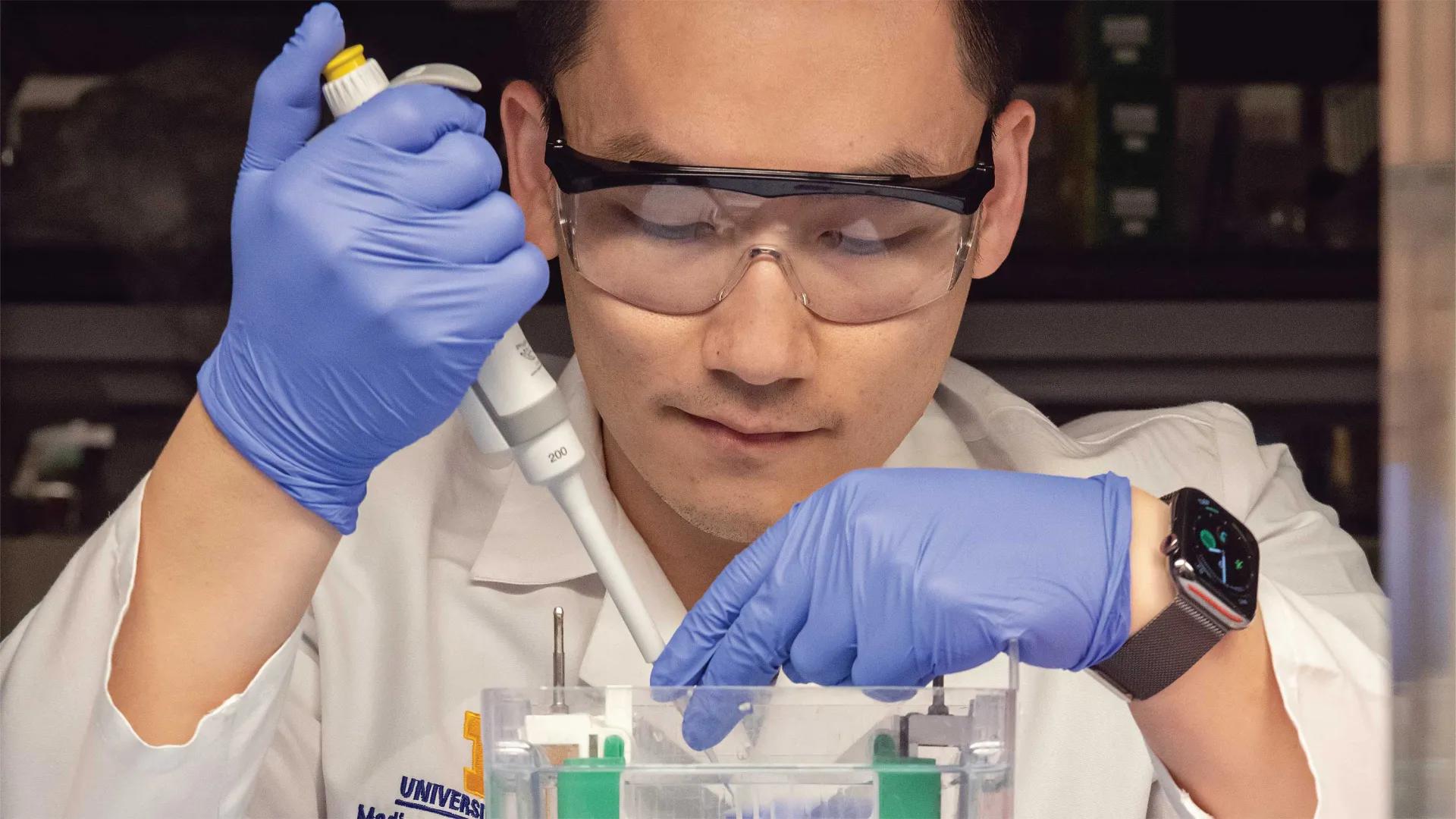 Lab member working in the lab