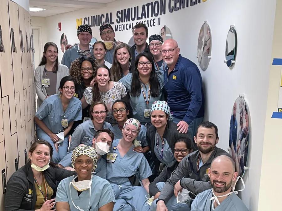  resident group picture in hallway of clinical simulation center 