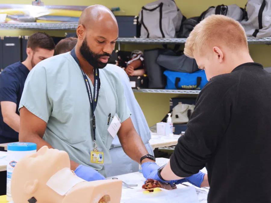 Otolaryngology residents training in the simulation lab