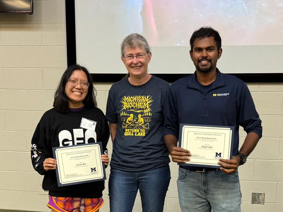 two students receiving awards