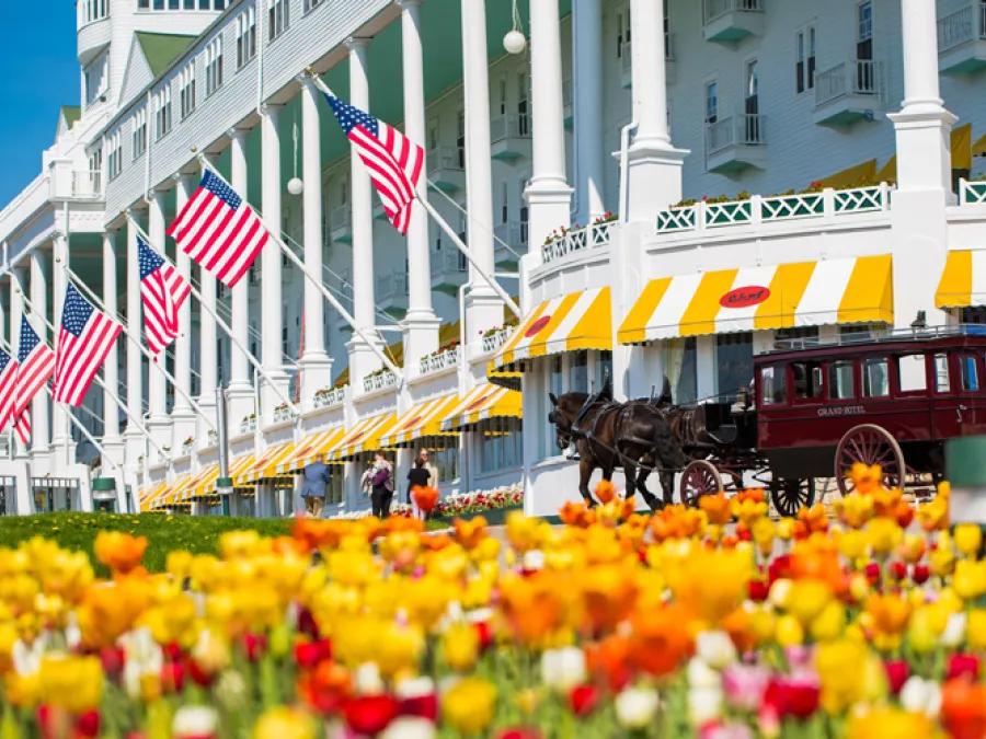 The front of the Grand Hotel on Mackinac Island, Michigan