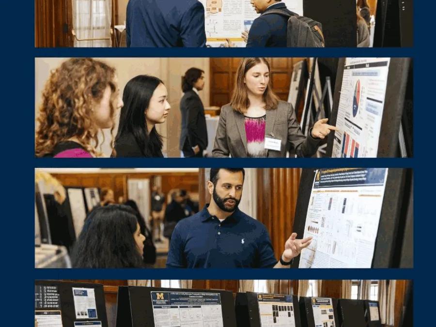 Four panels with cardiovascular researchers engaging.