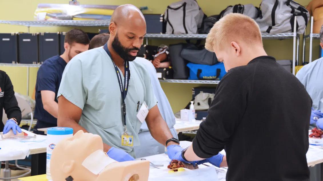 Otolaryngology residents training in the simulation lab