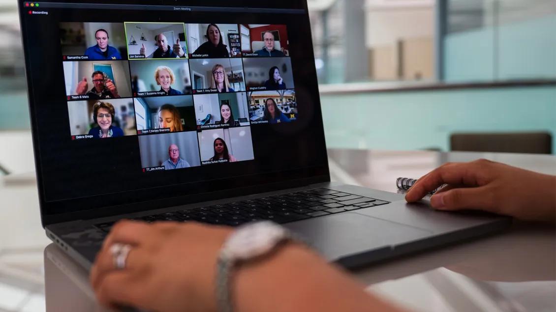 close up of laptop screen during Zoom meeting