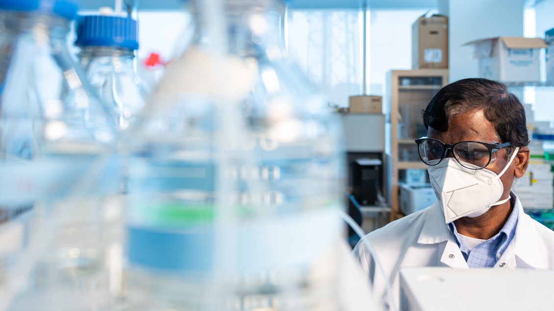 Image of core labs and researcher in focus 