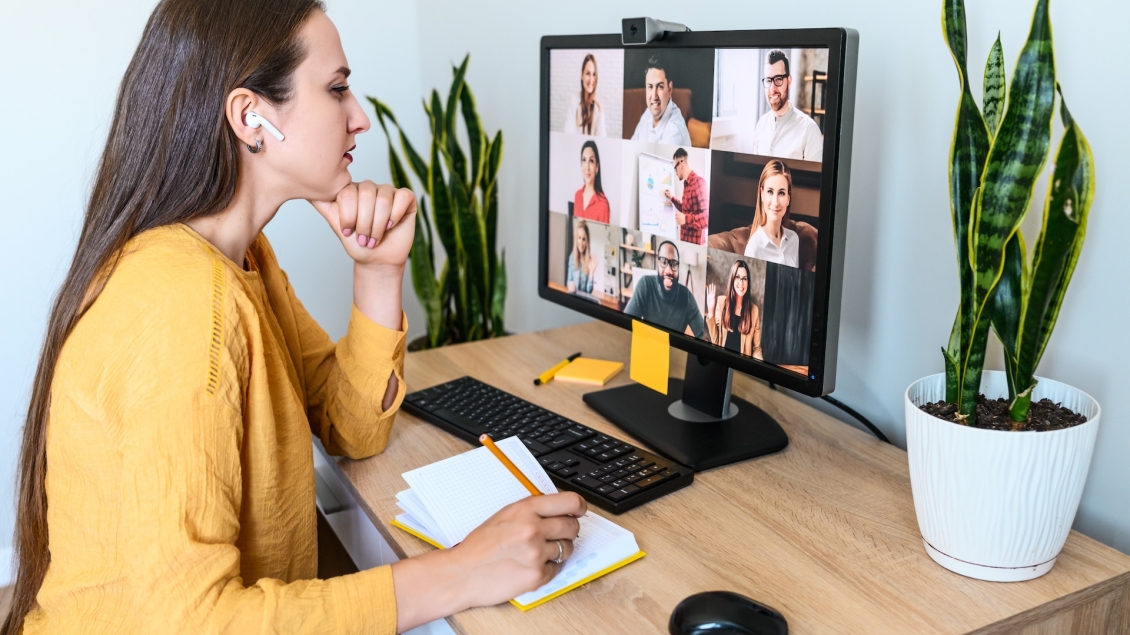 A woman participating in a zoom event