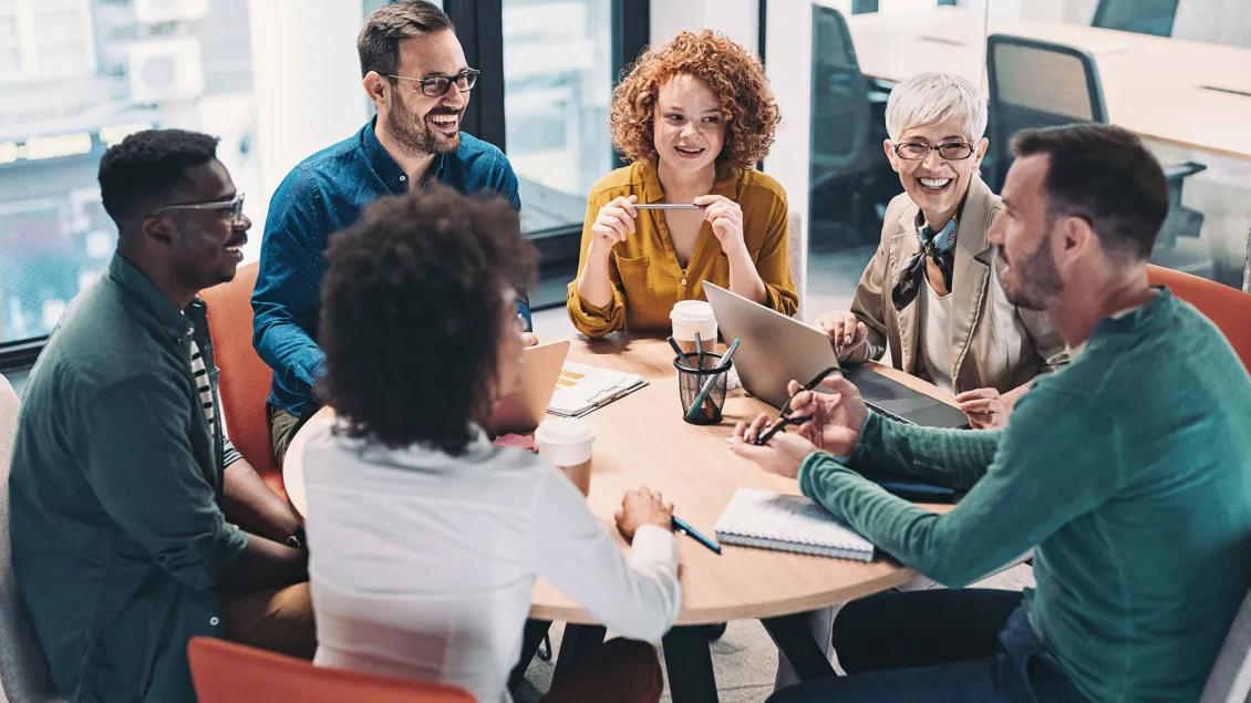 Group brainstorming at a table