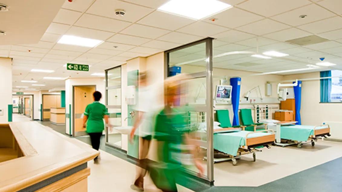 Person walking quickly through the hospital