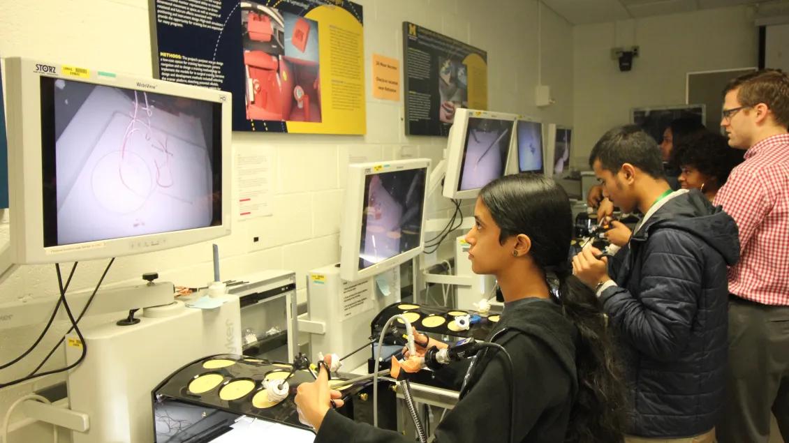 A group of students working in a computer lab