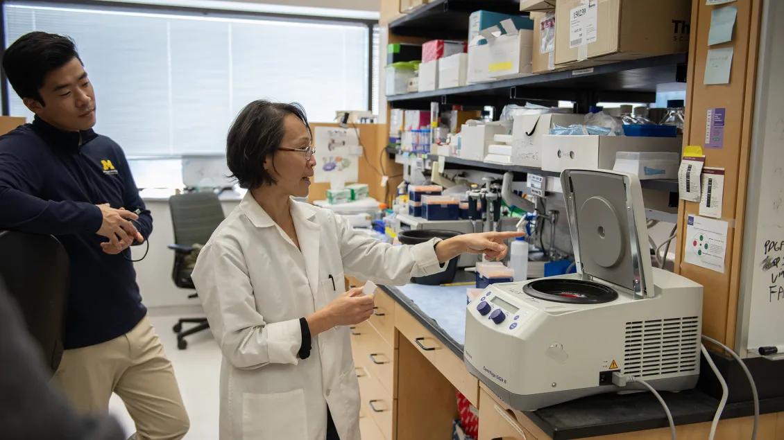 Lab personnel working in the lab with equipment