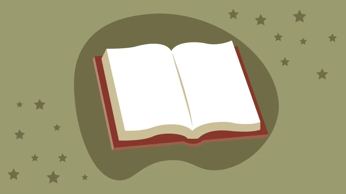 red book on green background with stars