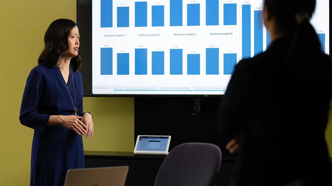 woman giving presentation of data