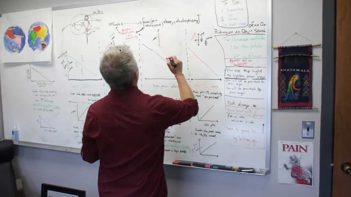 Professor with equations on a whiteboard