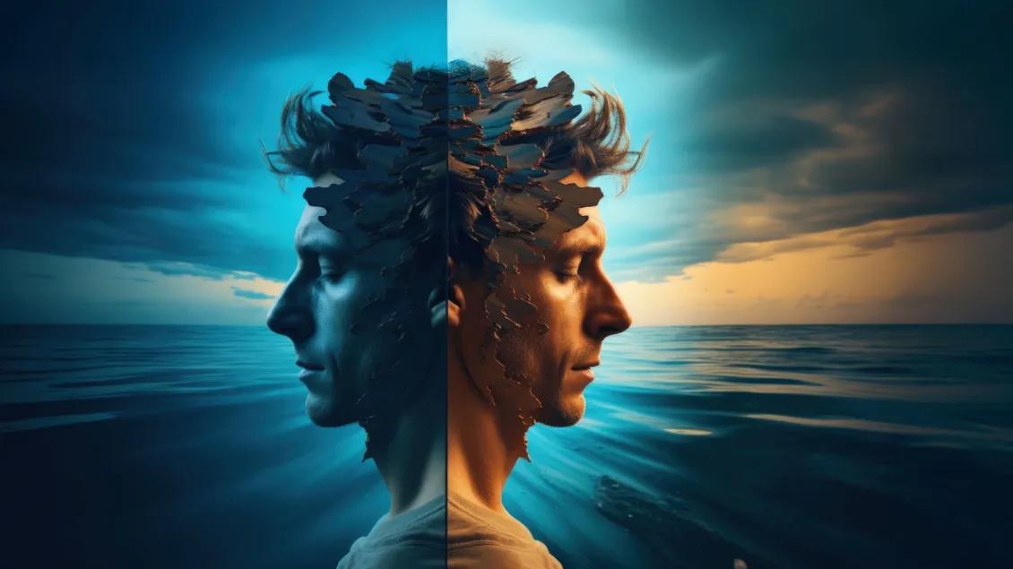 Two sides of a face - one facing East & one facing West
