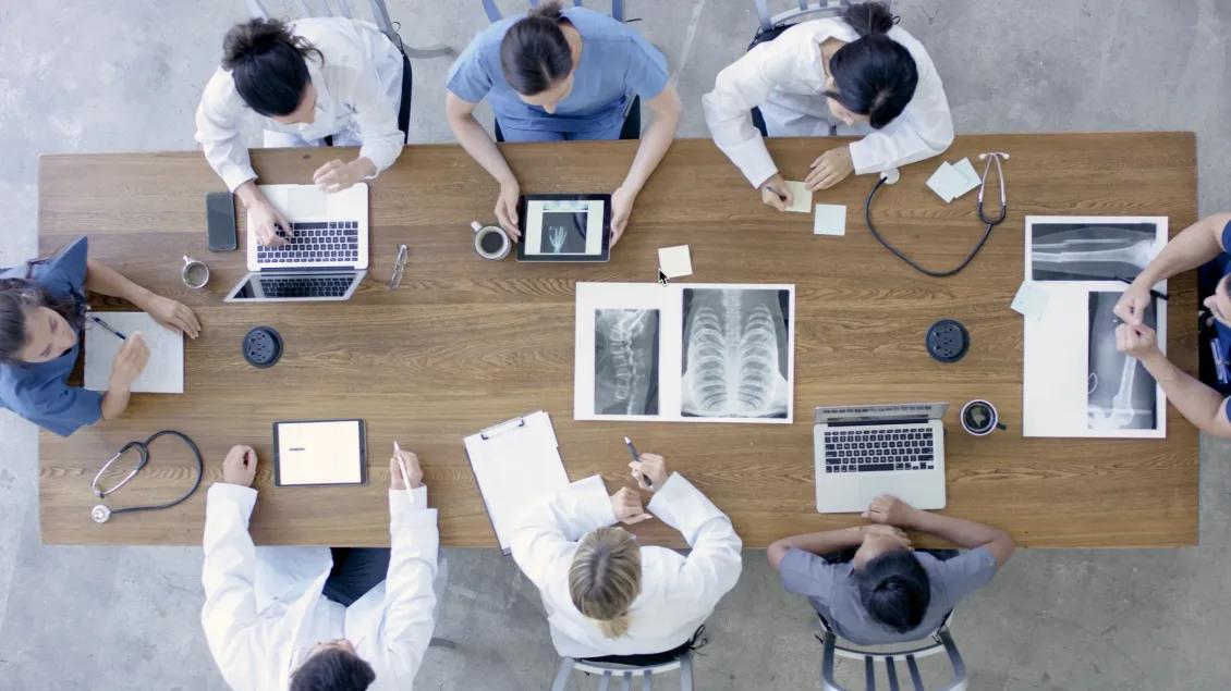Overhead image of Researchers working at a table
