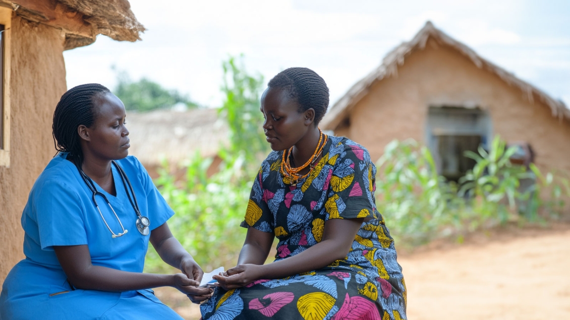 Two women in Kenya discussing healthcare