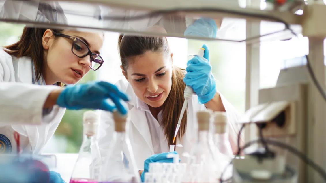 two scientists working together in a lab 