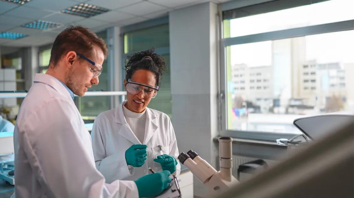 two researchers working in a lab