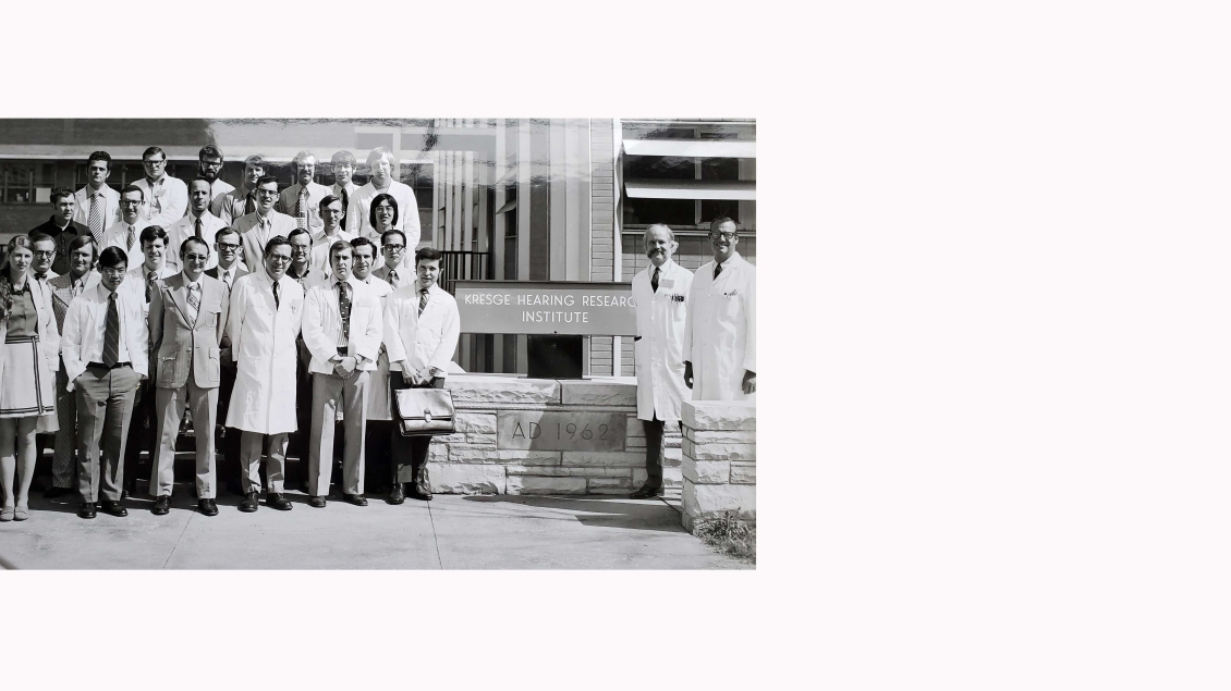 Historical Greoup Photo of Members of KHRI standing in front of building sign