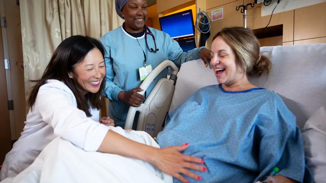 Doctor and patient on birth center