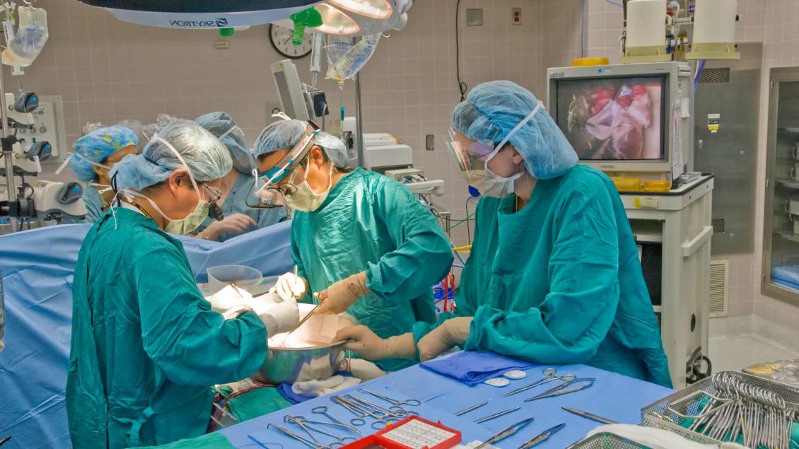 Surgeons working in an operating room