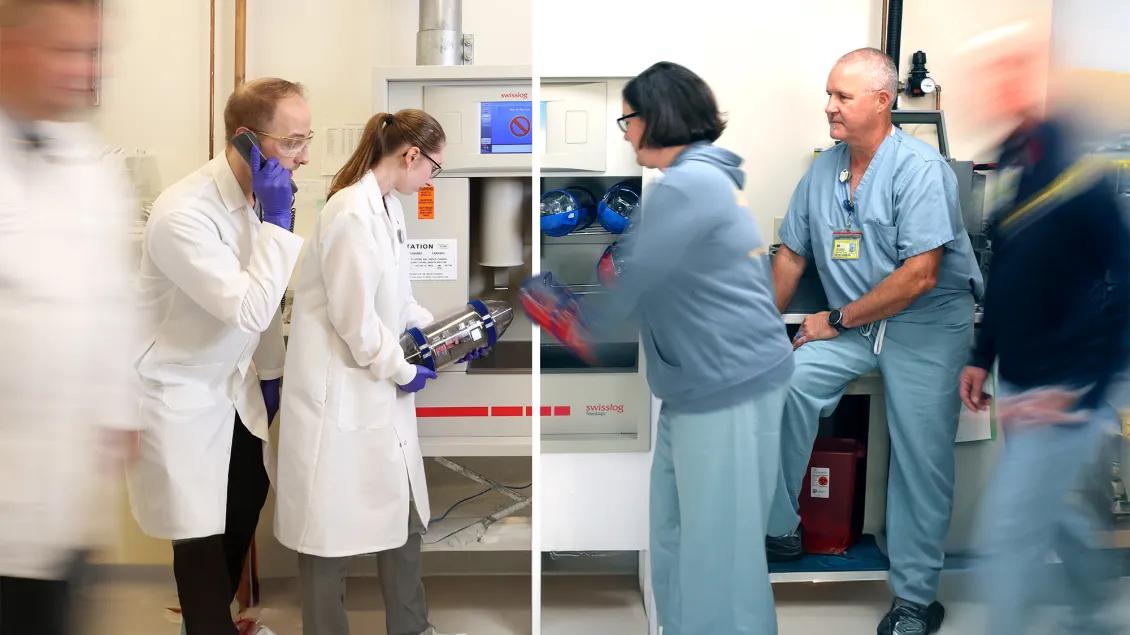 group of people moving in a lab