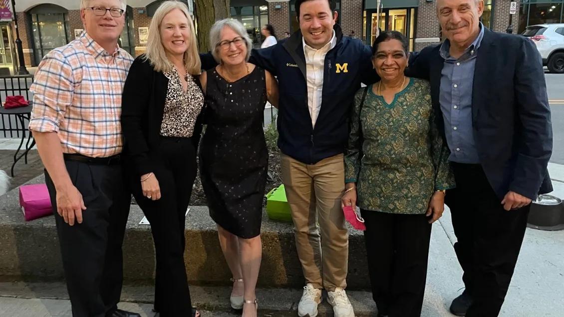 Six people from geriatric fellowship pose casaully with each other
