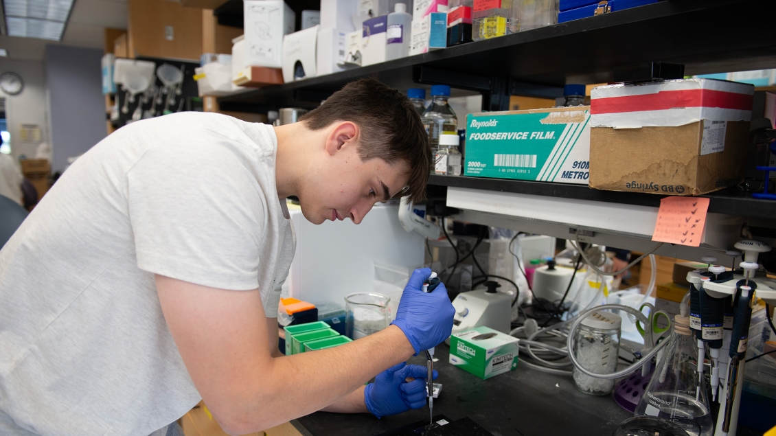 Lab member working with equipment in the lab