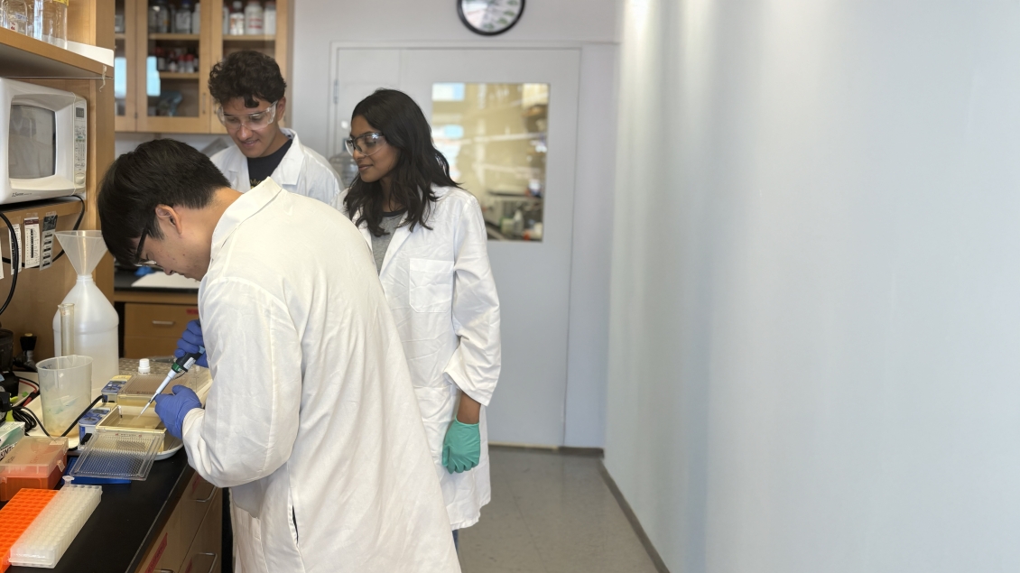 three people working in a research lab