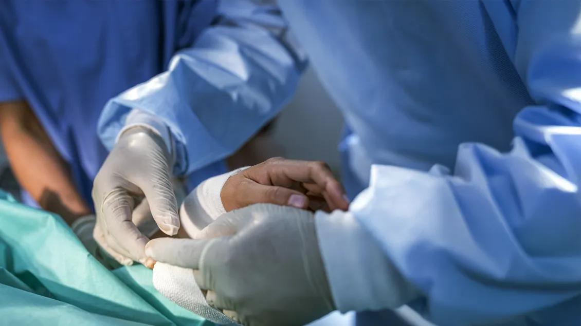 close-up of hand surgery
