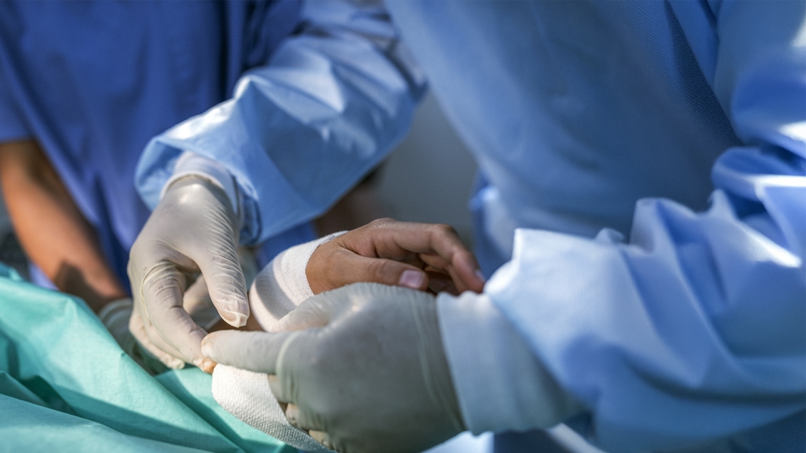 close-up of hand surgery