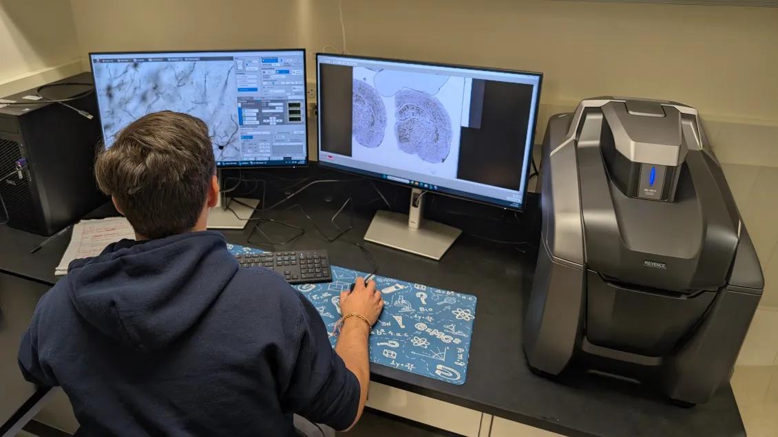 young man working in a computer lab