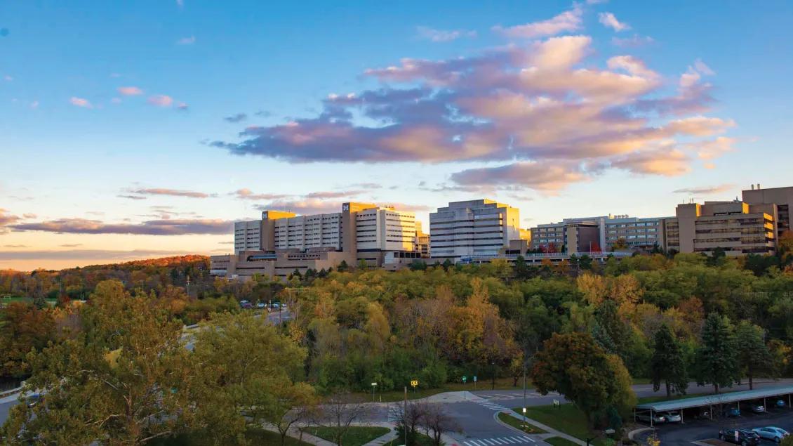 Sunset over the University Hosptial and Rogel Cancer Center