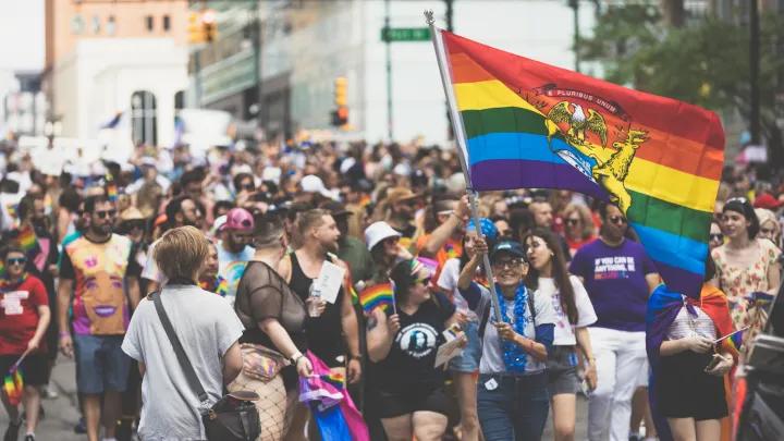People marching in a pride parade