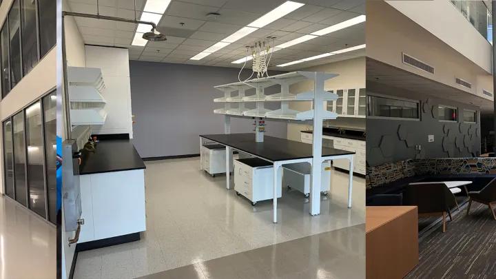 Multiple photos of lab buildings