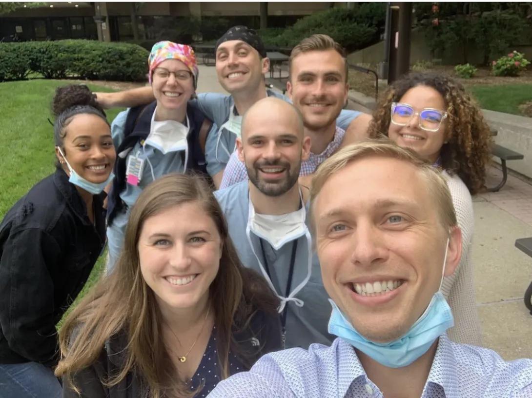 residents taking selfie together 