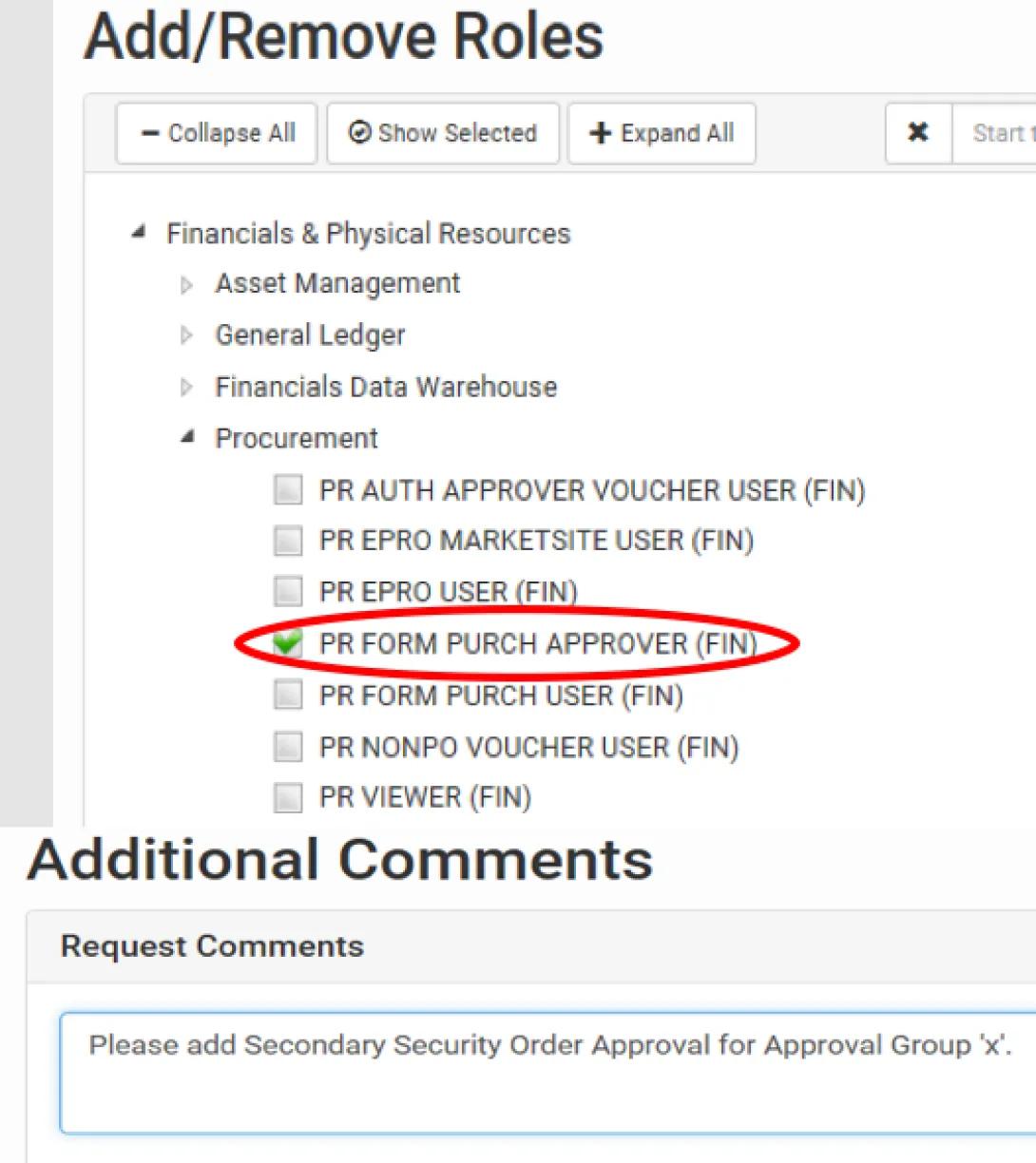 Screentshot of platform for add/remove roles
