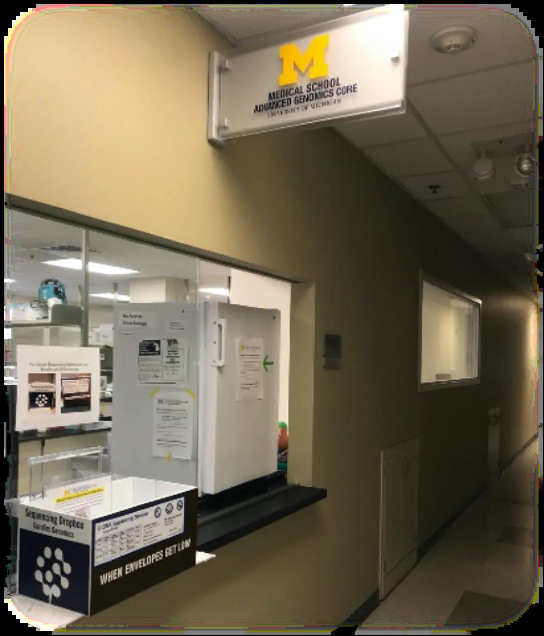 AGC drop-off window in NCRC Building 14, Room 122