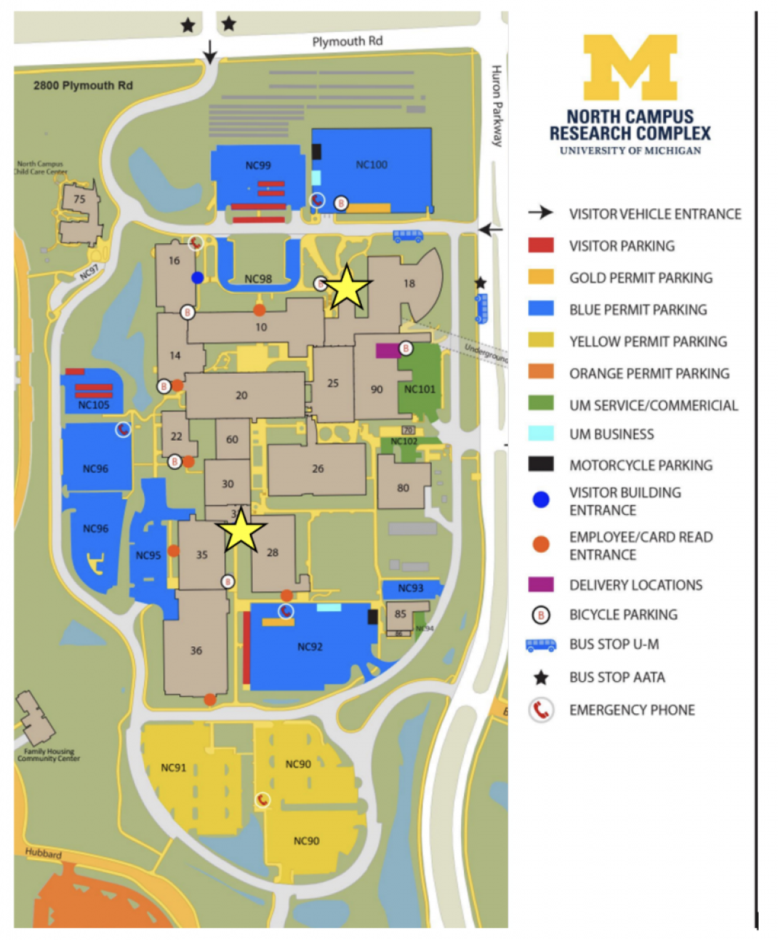 map of NCRC campus labeled with instructions to AGC