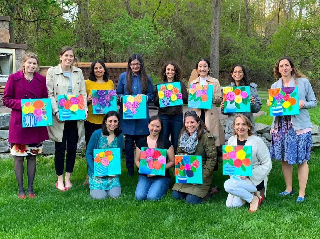 Residents participated in a group flower painting activity