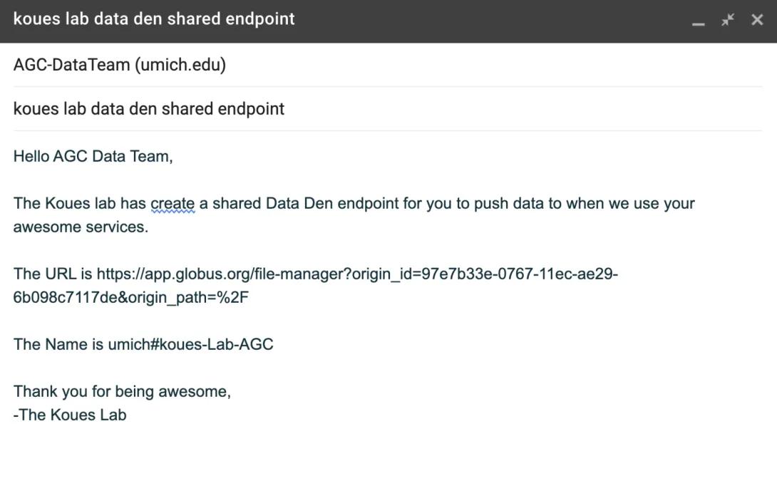 screenshot of steps within Data Den