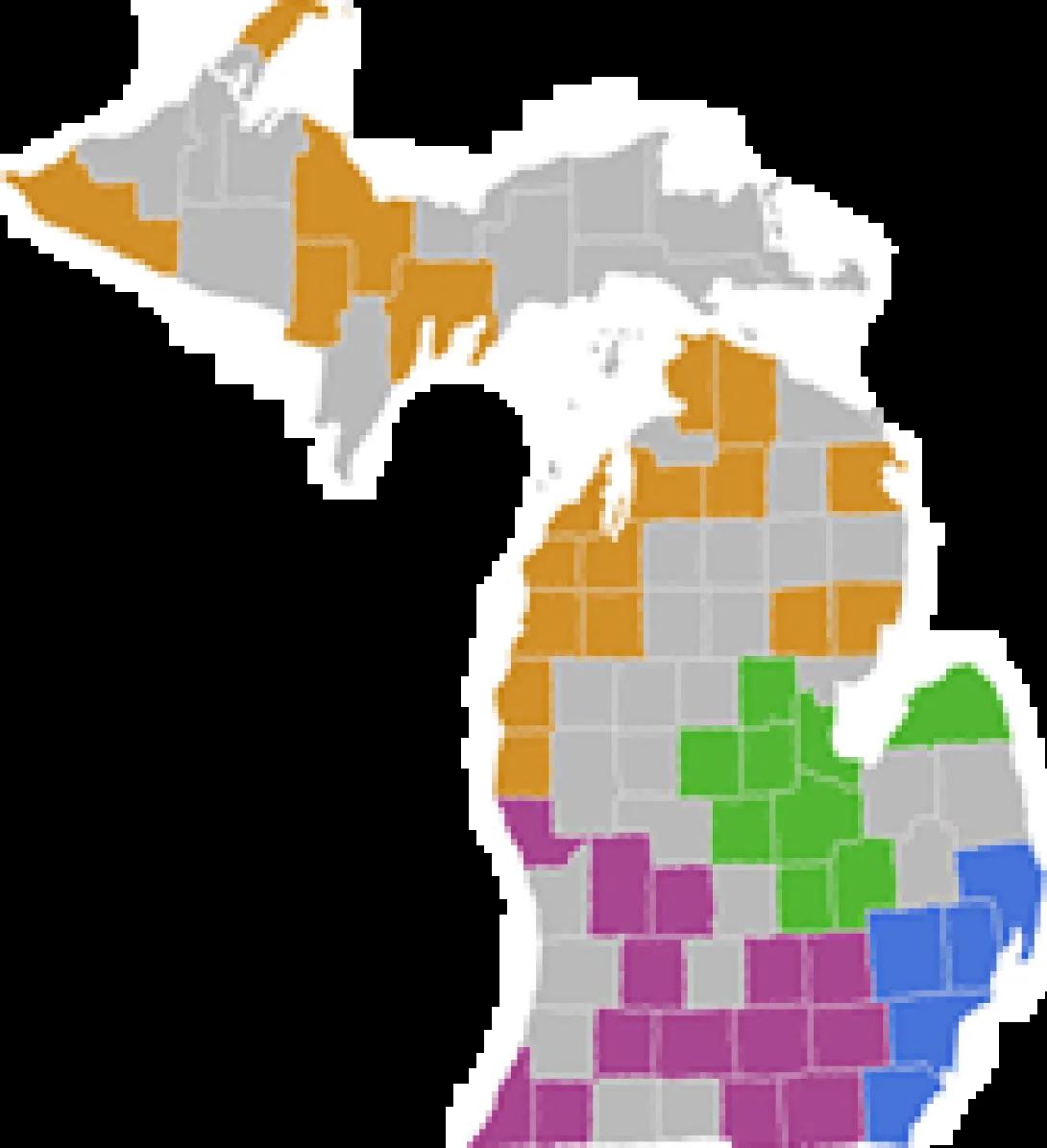 map of counties in Michigan that have affiliated support groups