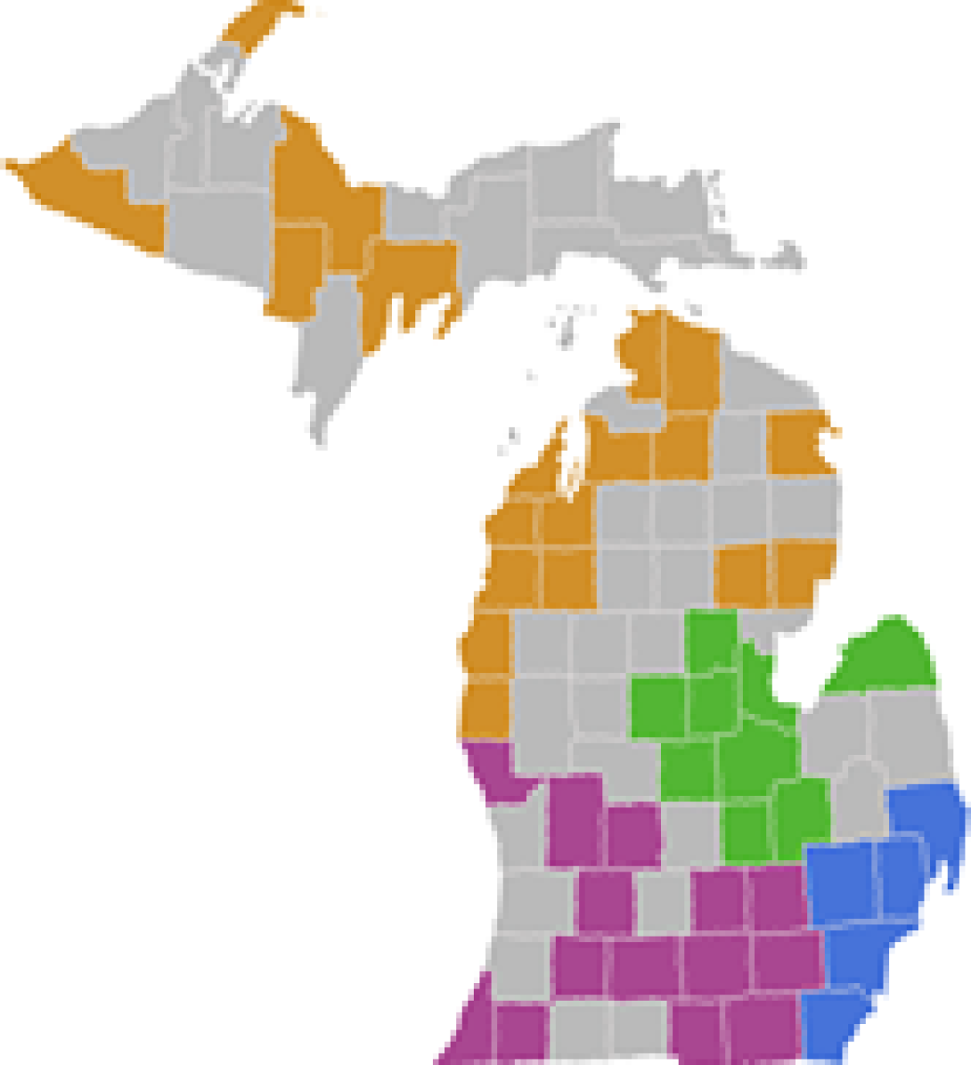 map of counties in Michigan that have affiliated support groups