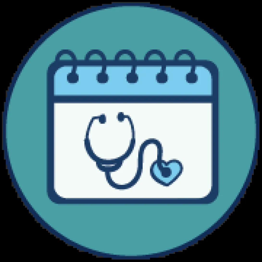 Illustration of a calendar page with a stethoscope on it