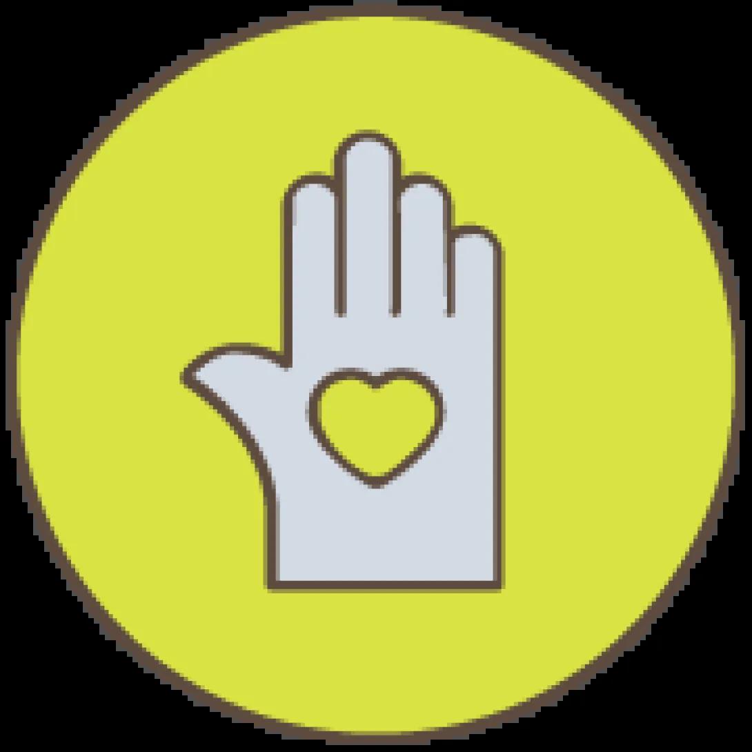 Hand icon with a heart on the palm