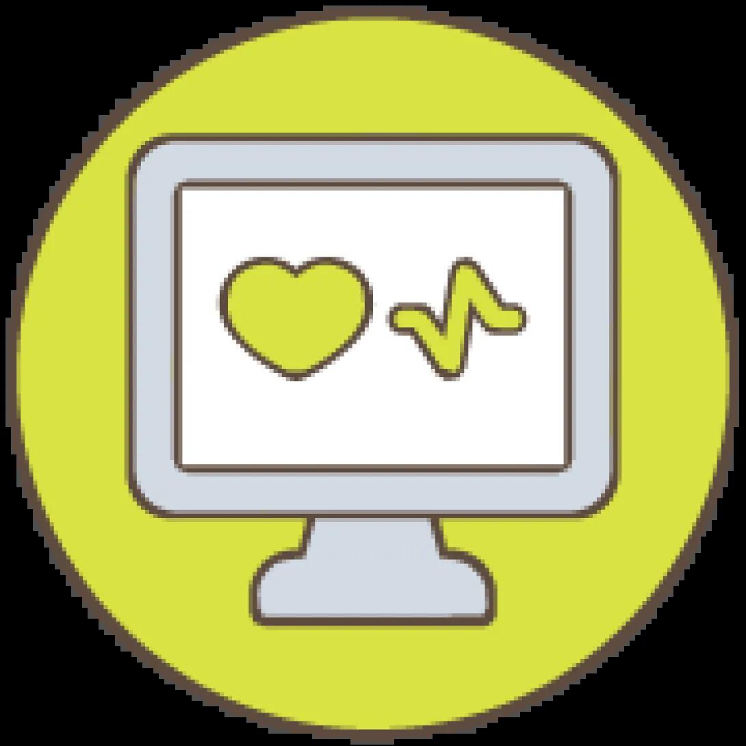 Computer monitor icon with a heart and EKG reading on the screen