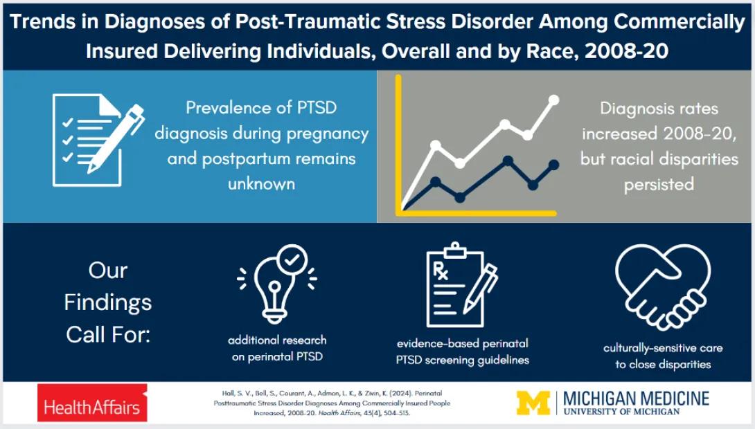 Trends in PTSD diagnoses during and post-pregnancy show increased rates from 2008-20, with racial disparities.