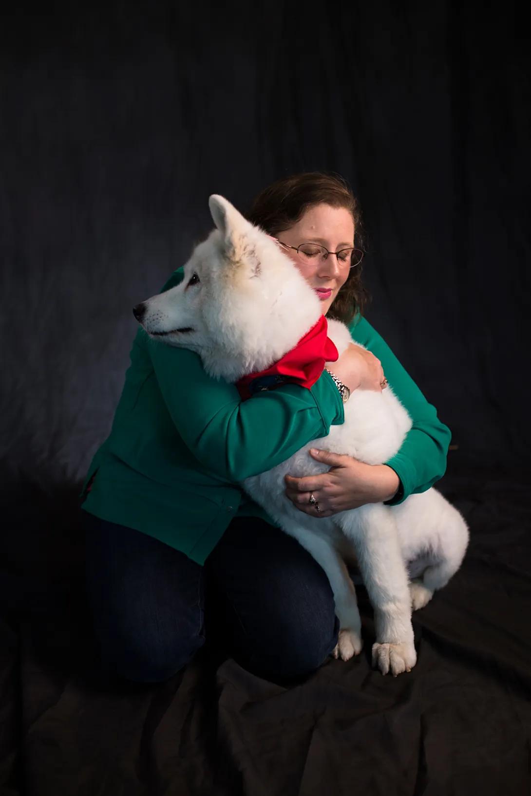 portrait of Jennifer F with her dog, Maya
