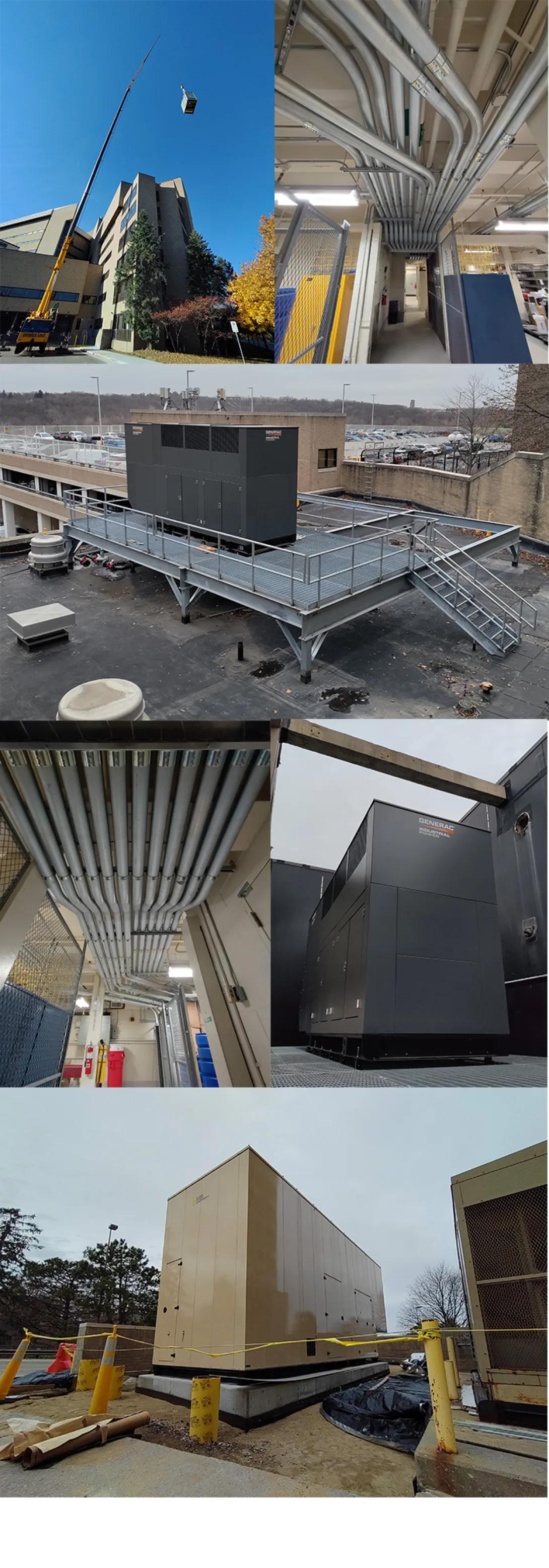 Multiple photos of the generators facility project